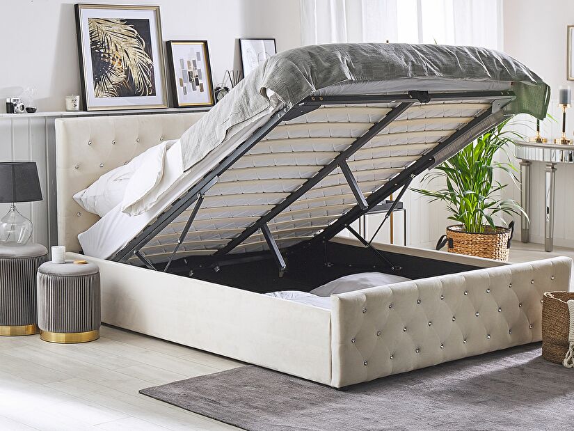 Manželská postel 140 cm AMESIA (béžová) (s roštem a úl. prostorem)