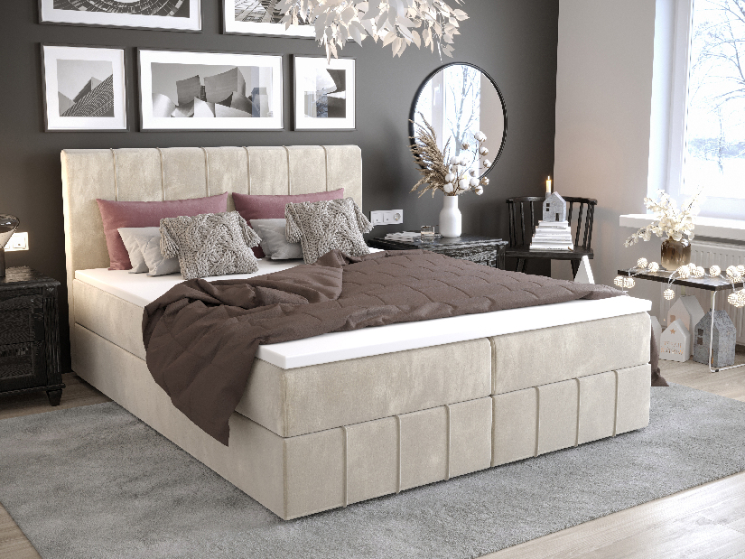 Manželská postel Boxspring 180 cm Barack Comfort (béžová) (s matrací a úložným prostorem)