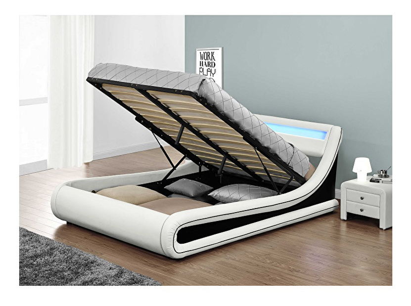 Manželská postel 160 cm Milda (s roštem, úl. prostorem a LED) *výprodej
