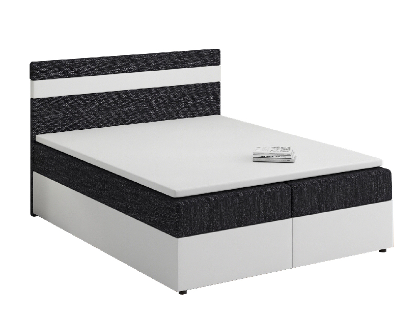 Kontinentální postel 160x200 cm Mimosa Comfort (melírovaná černá + bílá) (s roštem a matrací)