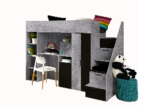 Dětská kombinovaná postel 90 cm Kesa 14 (beton + matná černá)