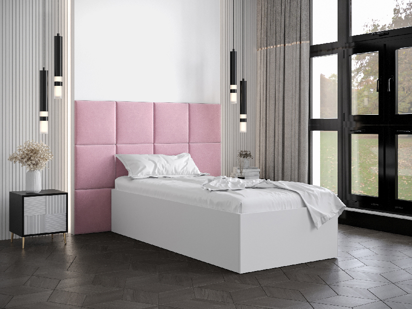 Jednolůžková postel s čalouněným čelem 90 cm Brittany 4 (bílá matná + růžová) (s roštem)