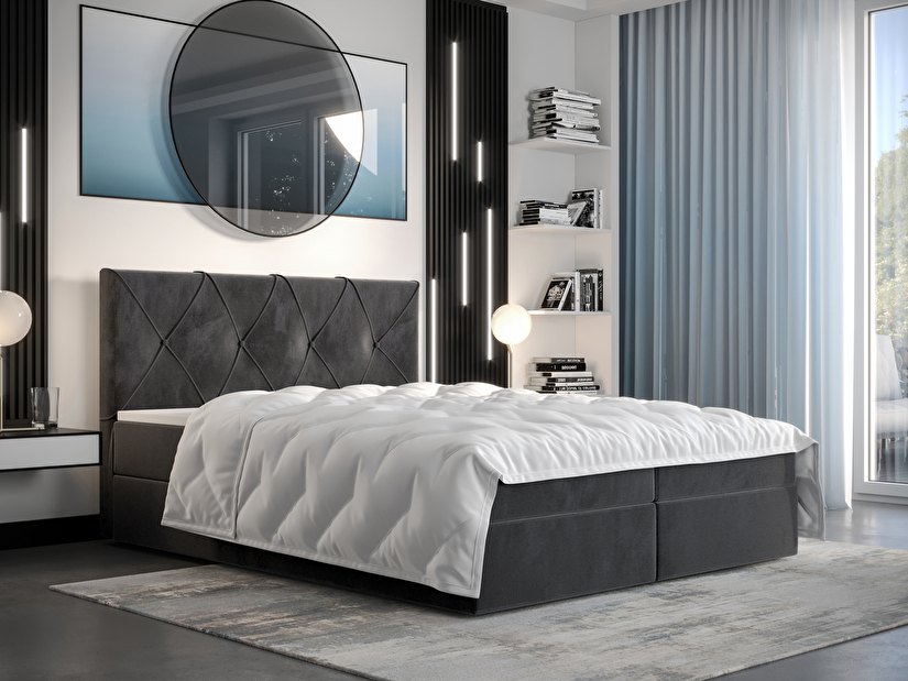 Manželská postel Boxspring 160 cm Athena Comfort (tmavě šedá) (s matrací a úložným prostorem)