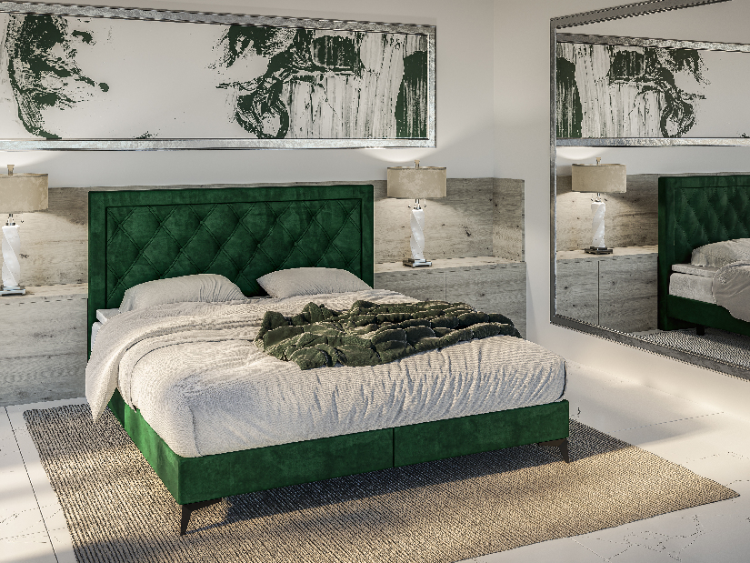 Kontinentální postel 160 cm Dustin (tmavě zelená) (s matrací a úl. prostorem)