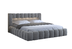 Manželská postel 140 cm Luxa (šedá) (s roštem, úl. prostorem a LED)