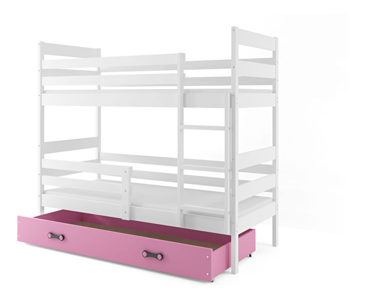 Patrová postel 80 x 190 cm Eril B (bílá + růžová) (s rošty, matracemi a úl. prostorem)