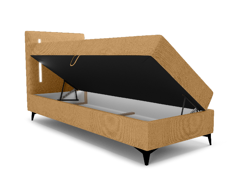 Jednolůžková postel 80 cm Ortega Bonell (hořčicová) (s roštem, bez úl. prostoru) (s LED osvětlením)
