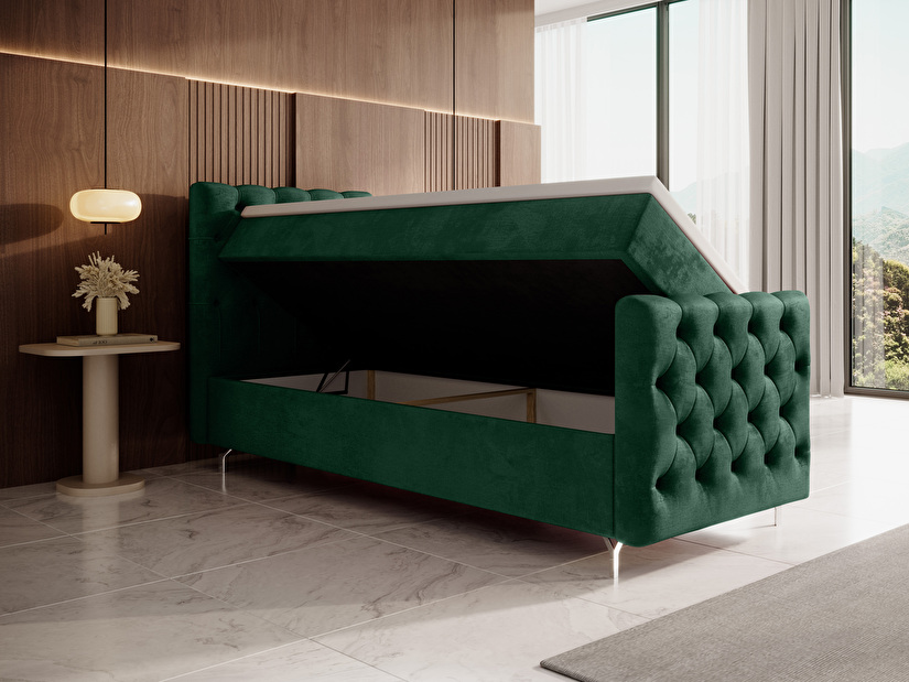 Jednolůžková postel 80 cm Clinton Bonell (smaragdová) (s roštem, s úl. prostorem)