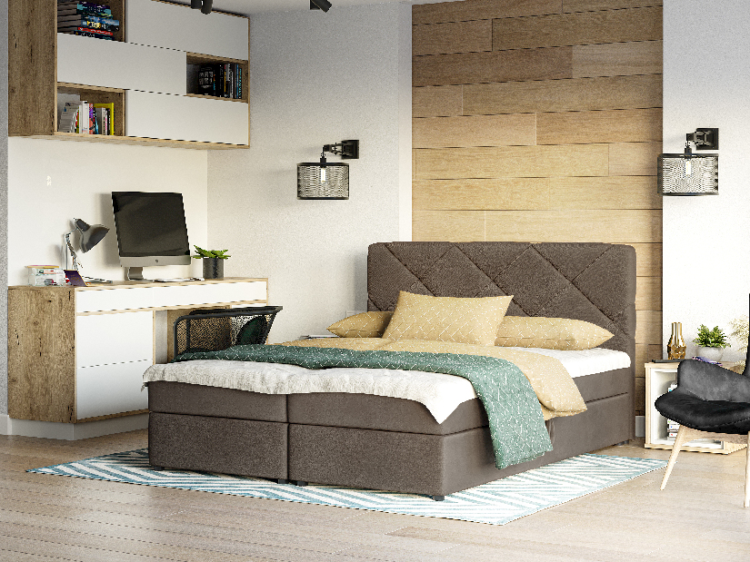 Kontinentální postel 160x200 cm Karum Comfort (světlohnědá) (s roštem a matrací)