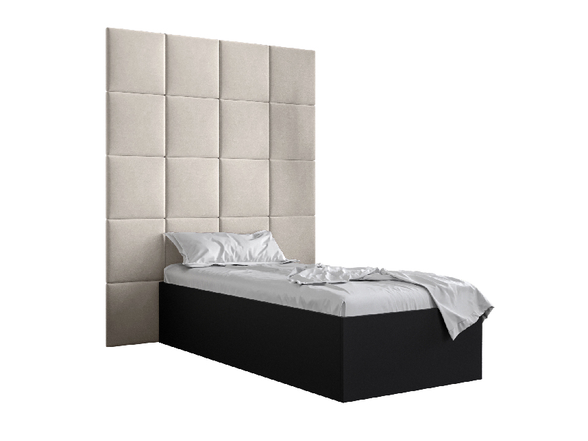 Jednolůžková postel s čalouněným čelem 90 cm Brittany 3 (černá matná + krémová) (s roštem)