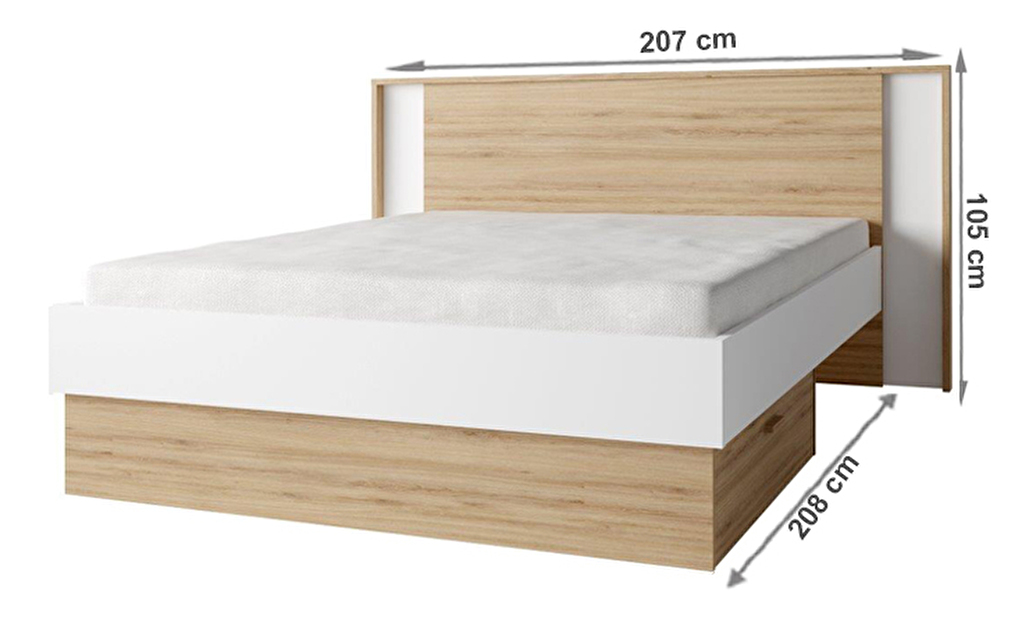 Manželská postel 160 cm Siris (bílá + dub divoký)