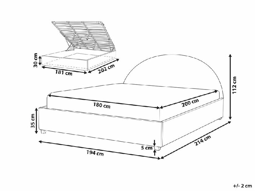 Manželská postel 180 cm Verena (světlohnědá) (s roštem a úložným prostorem)