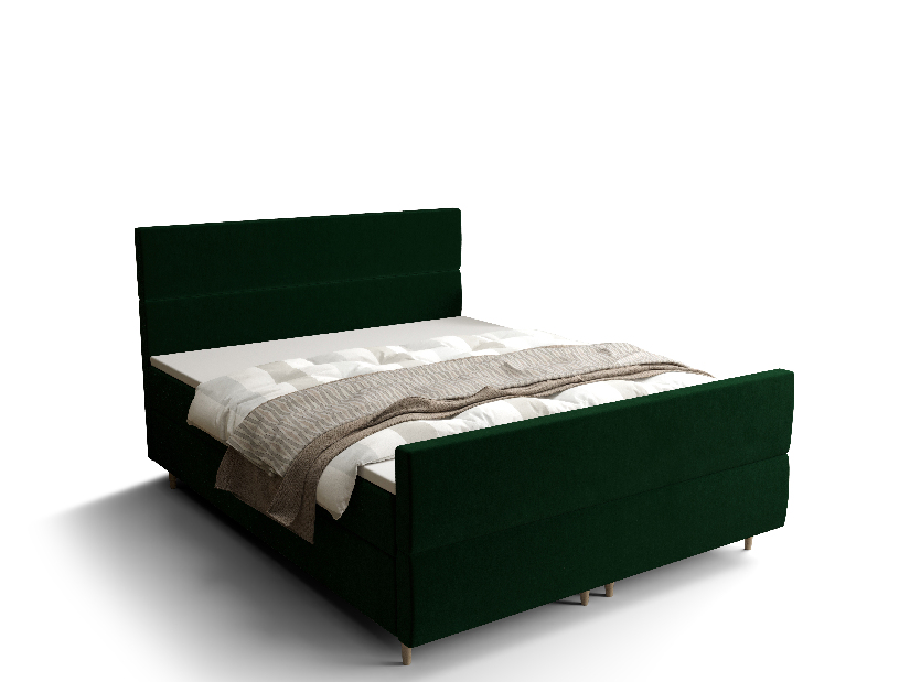 Manželská postel Boxspring 160 cm Flu Plus Comfort (tmavě zelená) (s matrací a úložným prostorem)
