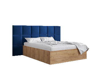Manželská postel s čalouněným čelem 160 cm Brittany 4 (dub craft zlatý + modrá) (s roštem)