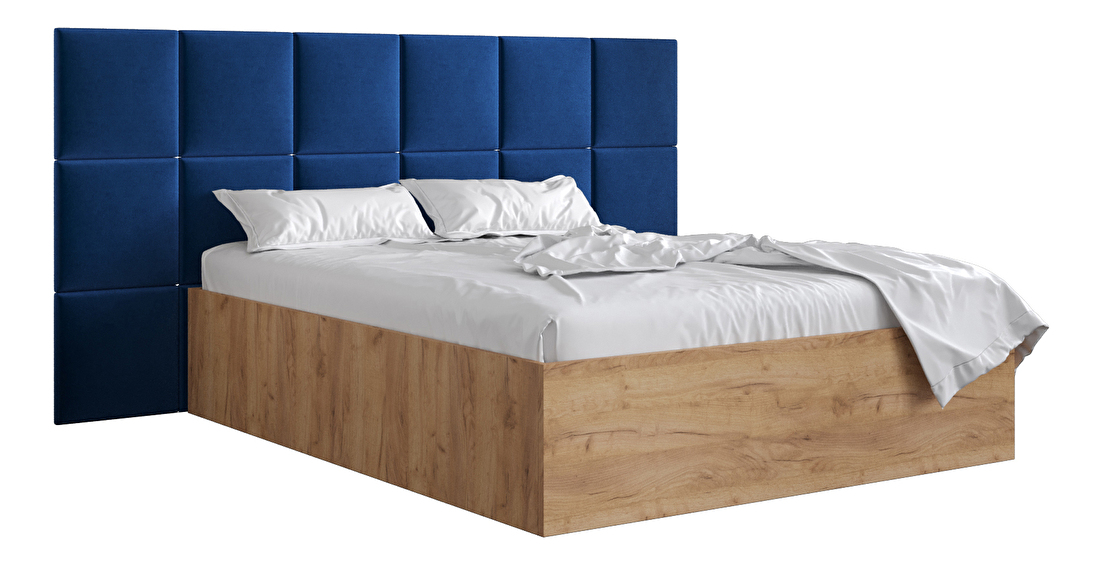 Manželská postel s čalouněným čelem 160 cm Brittany 4 (dub craft zlatý + modrá) (s roštem)
