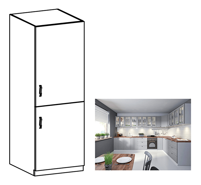 Kuchyňská skříňka na vestavnou ledničku D60ZL Lanaya (bílá + šedá matná) (P)