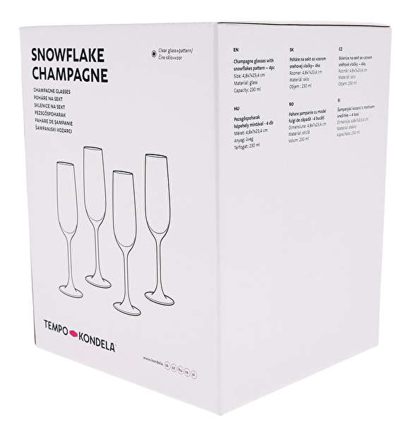 Set 4 ks sklenic na šampaňské s krystaly 230ml Snouflek 