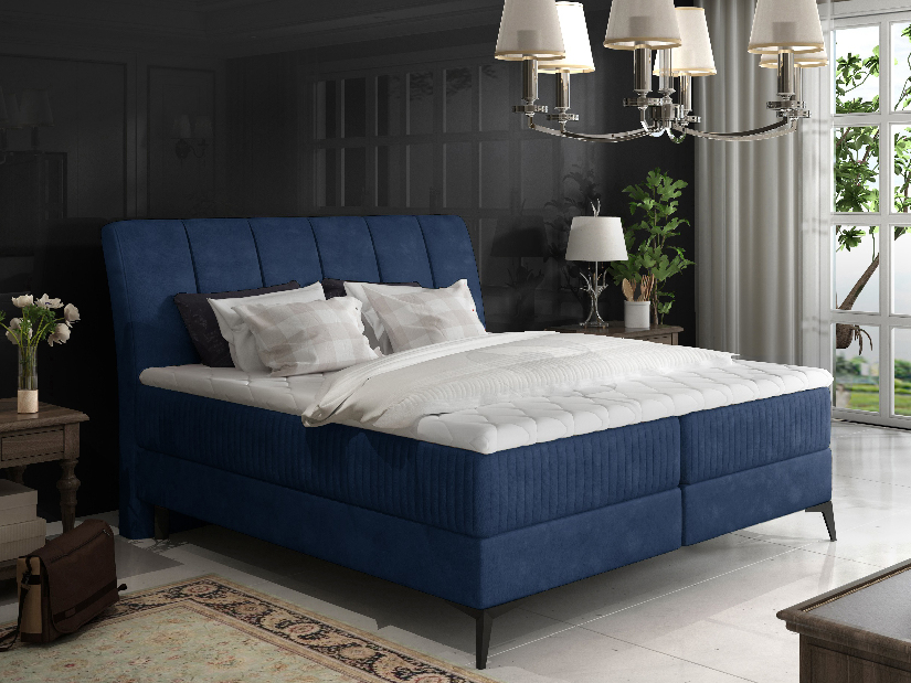 Kontinentální postel 180 cm Alberto (tmavě modrá) (s matracemi)