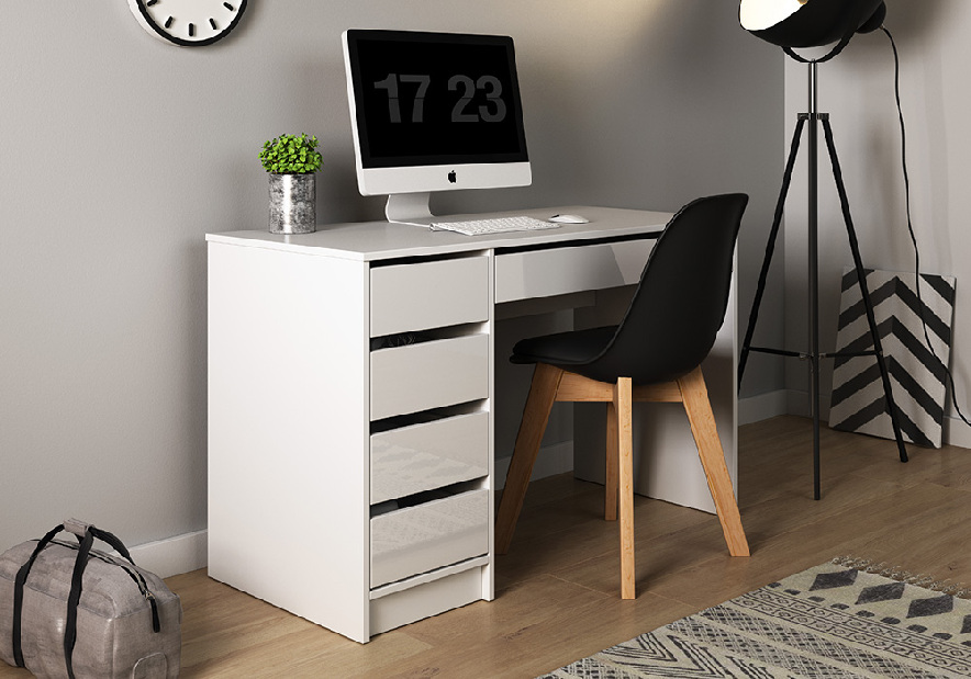 PC stolek Adera (bílá + lesk bílý)