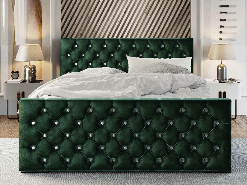 Manželská postel 180 cm Quintin (tmavě zelená) (s roštem a úložným prostorem)