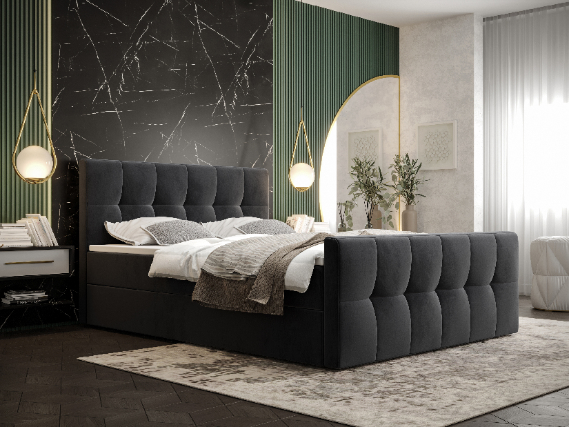Manželská postel Boxspring 140 cm Macheta Comfort (černá) (s matrací a úložným prostorem)