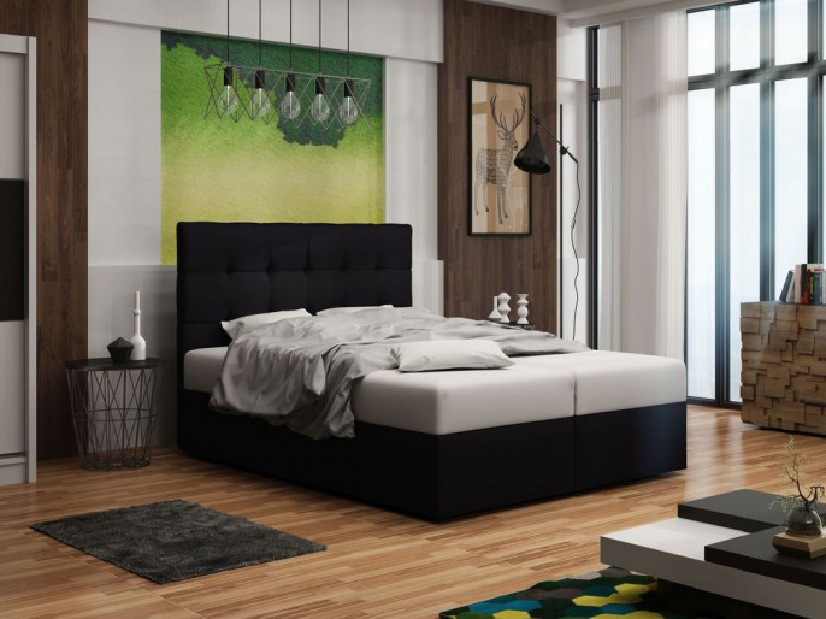 Manželská postel Boxspring 180 cm Duel 2 (černá) (s matrací a úložným prostorem)