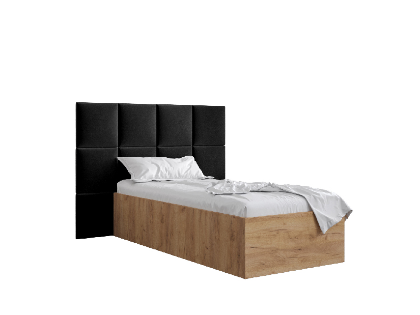 Jednolůžková postel s čalouněným čelem 90 cm Brittany 4 (dub craft zlatý + černá) (s roštem)