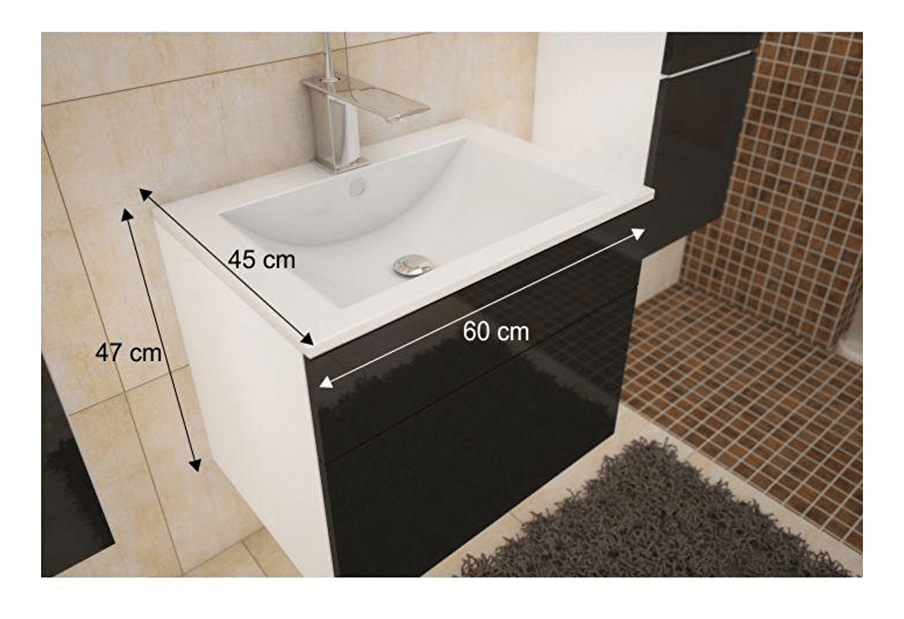 Koupelnová skříňka pod umyvadlo Maeve (bílá + černý extra vysoký lesk)