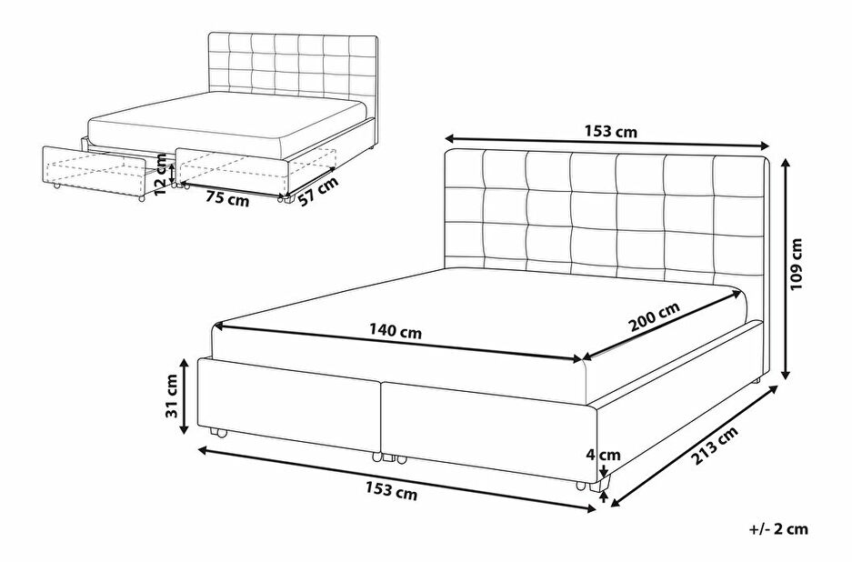 Manželská postel 140 cm ROLLA (s roštem a úl. prostorem) (světle šedá)