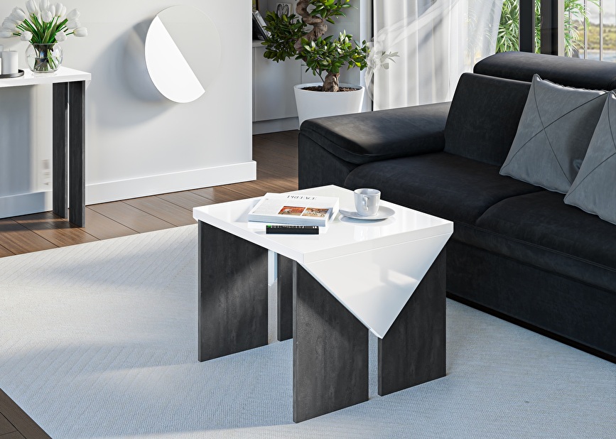 Konferenční stolek Tarni (lesk bílý + tmavě šedá)
