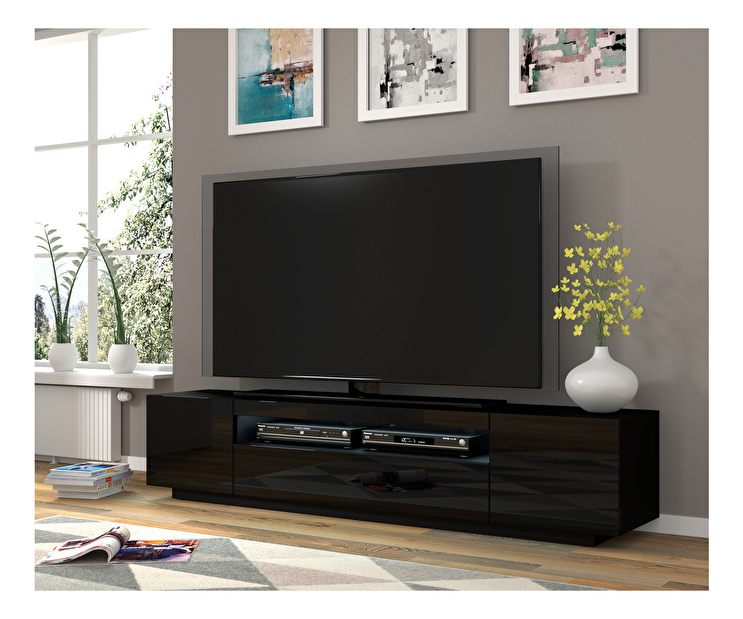 TV stolek/skříňka Aurinko 200 (lesklá černá) (s osvětlením)
