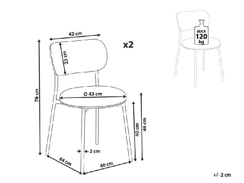 Set 2 ks jídelních židlí Cola (šedá)
