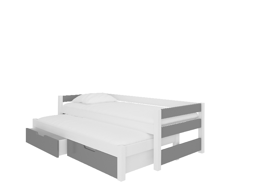 Rozkládací dětská postel 200x90 cm Fifo (s roštem a matrací) (bílá + šedá)