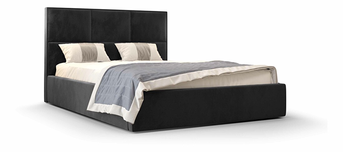 Manželská postel 160 cm Elna (černá) (s roštem a úložným prostorem)