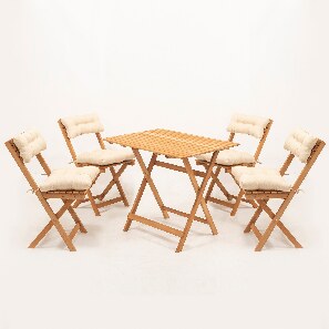 Sada zahradního stolu a židlí (5 kusů) Meow (přírodní + krémová)