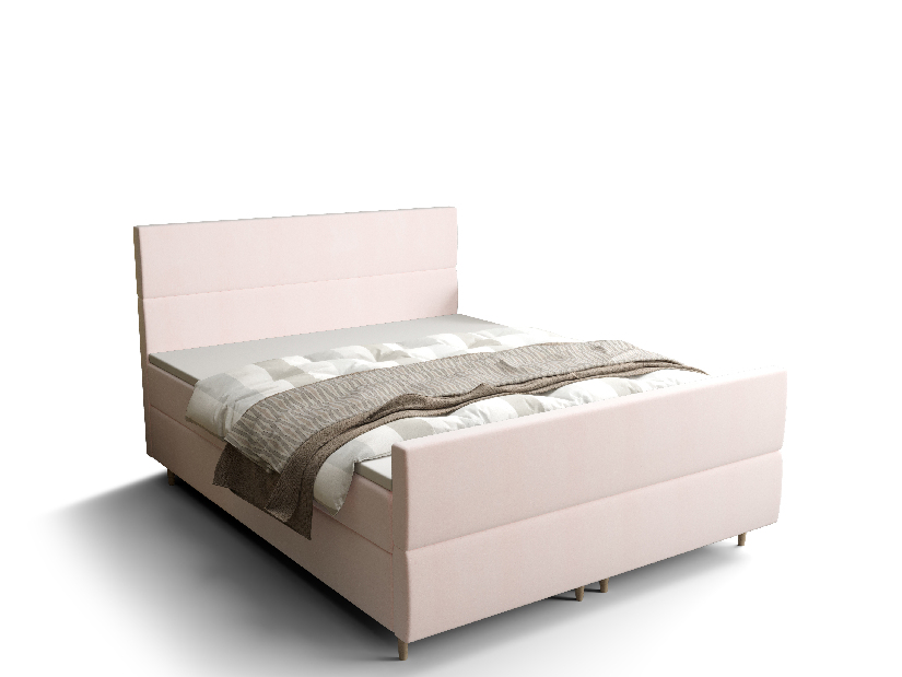 Manželská postel Boxspring 160 cm Flu plus (světlorůžová) (s matrací a úložným prostorem)