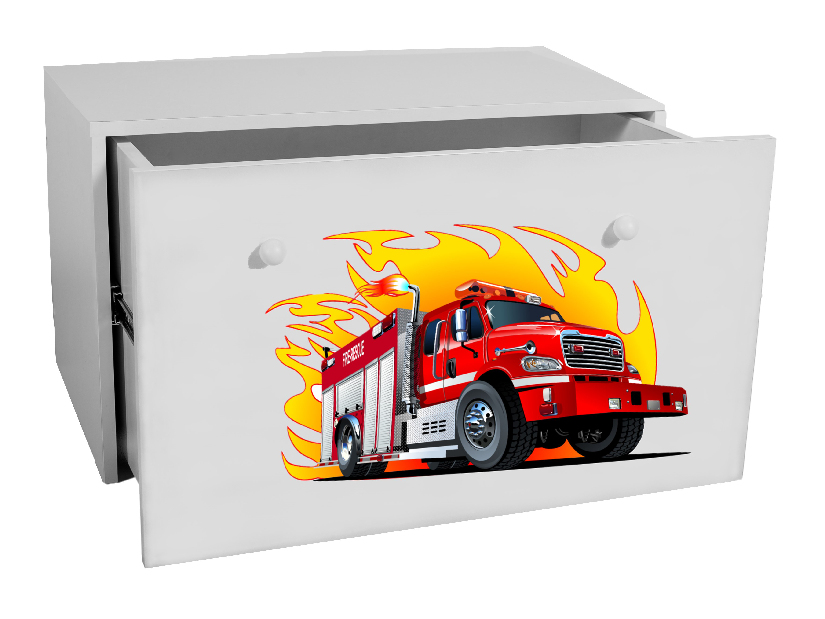 Úložný box pro děti Ione (bílá + hasičské auto)