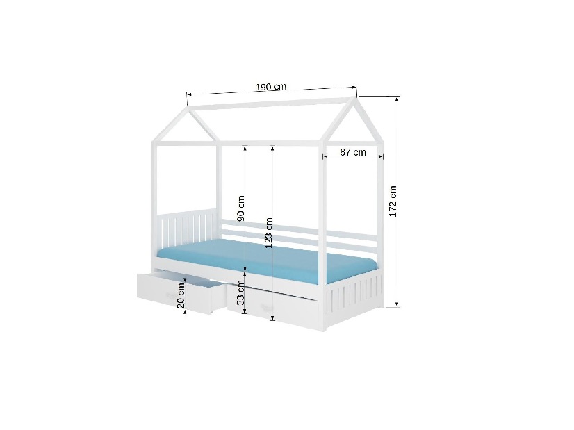 Dětská postel 180x80 cm Rosie I (s roštem a matrací) (bílá)
