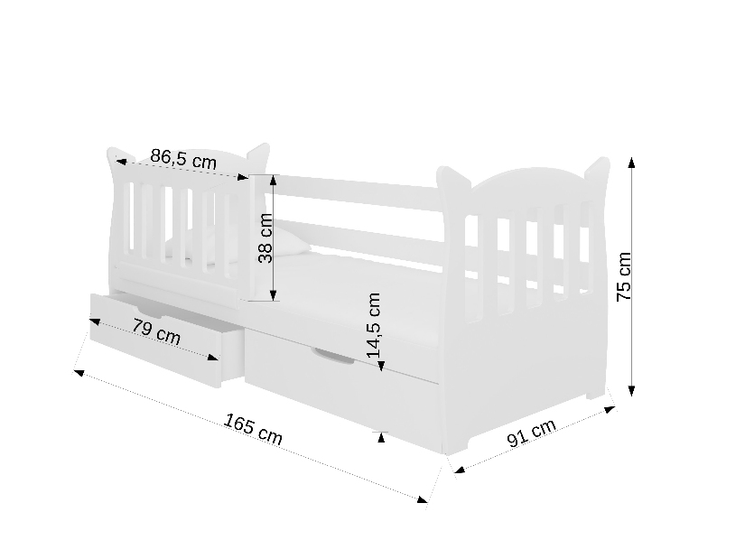 Dětská postel 160x75 cm Lenka (s roštem a matrací) (bílá + oranžová)