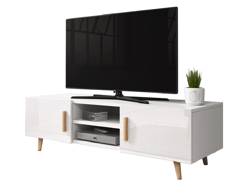 TV stolek/skříňka Santos 2 (bílý lesk + bílá matná) *výprodej