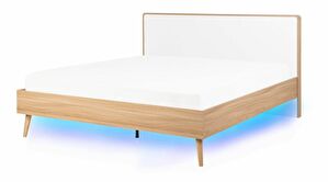 Manželská postel 140 cm SERVI (s roštem a LED osvětlením) (světlé dřevo)