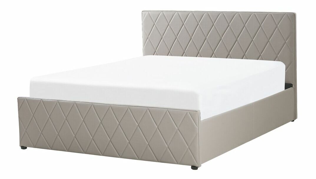 Manželská postel 160 cm ROFARIO (šedá) (umělá kůže) (s roštem a úl. prostorem)