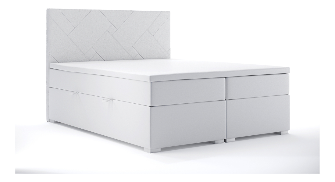 Kontinentální postel 140 cm Melo (bílá ekokůže) (s úložným prostorem)