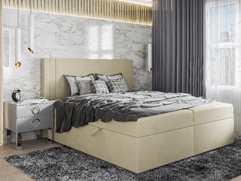 Manželská postel Boxspring 160 cm Morcano (žlutá) (s úložným prostorem)