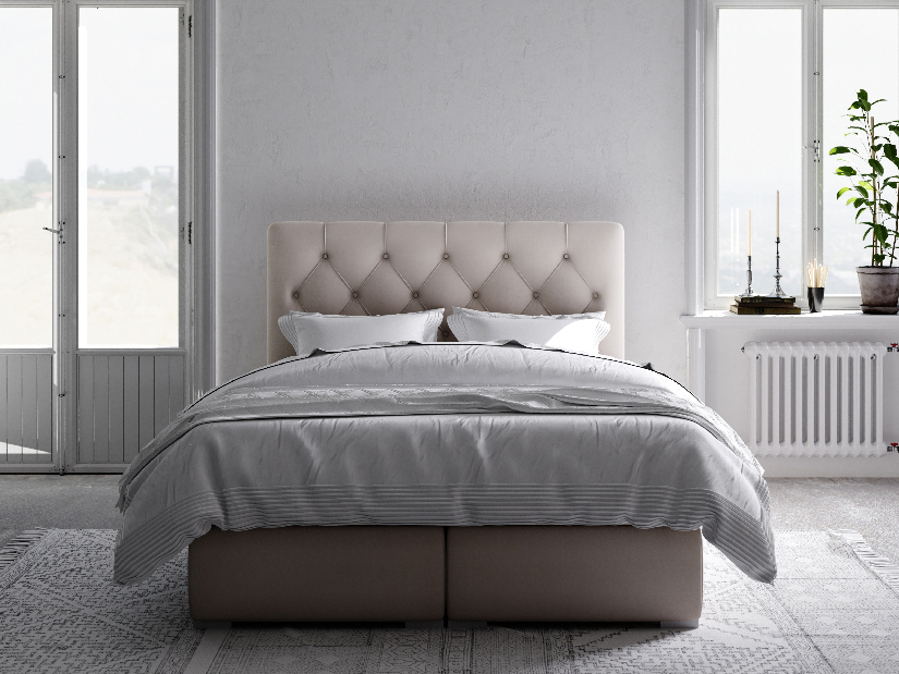 Kontinentální postel 160 cm Ronda (béžová) (s úložným prostorem)