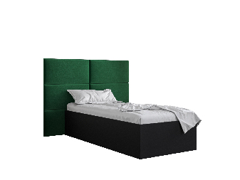 Jednolůžková postel s čalouněným čelem 90 cm Brittany 2 (černá matná + zelená) (s roštem)