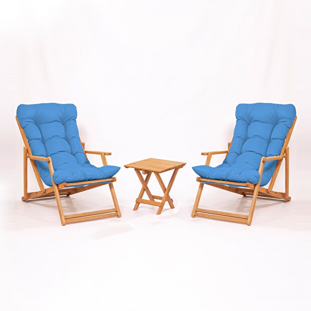 Sada zahradního stolu a židlí (3 kusy) Minnie (modrá + přírodní)