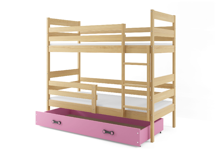 Patrová postel 90 x 200 cm Eril B (borovice + růžová) (s rošty, matracemi a úl. prostorem)