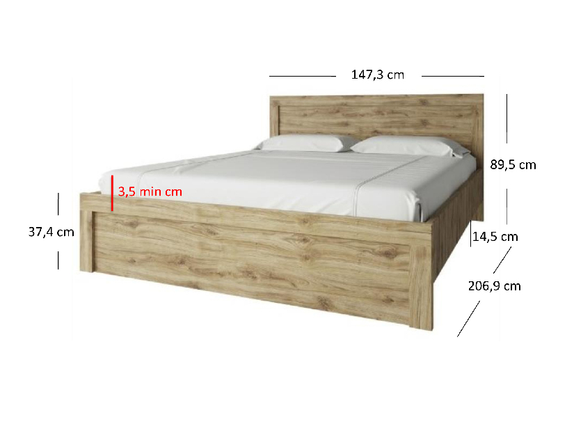 Manželská postel 140 cm Deloris (dub navarra) (bez roštu a matrace)