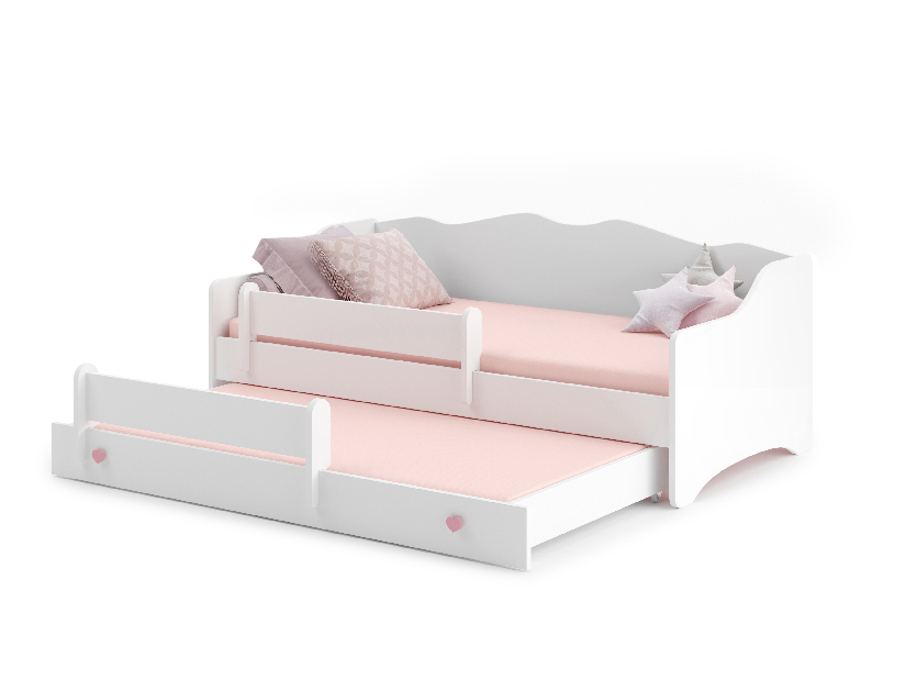 Rozkládací dětská postel 160x80 cm Ester II (s roštem a matrací) (bílá + růžová)